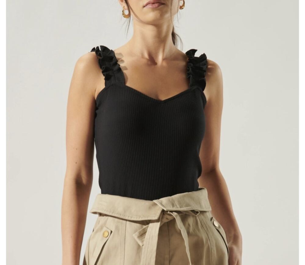 Black Ruffled Tank Top